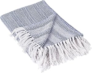 DII Coastal Herringbone Stripe Woven Throw, 50x60, Nautical Blue