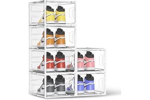 SEE SPRING Shoe Storage Boxes Fit Size 13, White Plastic Stackable Shoe Organizer for Closet, Shoe Rack & Holder Sneaker Container, Thicken & Sturdy 6-Sided Hard Clear White 6 Pack