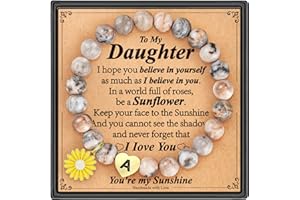 URSTAR Easter Gifts for Teen Girls - Sunflower Bracelets for Teen Girl Gifts Natural Stone 14K Solid Gold over Heart Initial Sunflower Bracelet for Daughter Sister Birthday Easter Gifts for Teen Girls
