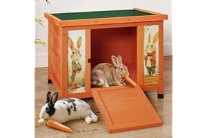 COZIWOW 24 Inch Rabbit Hutch Outdoor, Weatherproof Cat House, Bunny Cage Indoor with Non-Slip Ramp, Portable Wooden Shelter for Rabbits, Feral Cats, Chicken, Duck & Other Small Animals (Orange)​