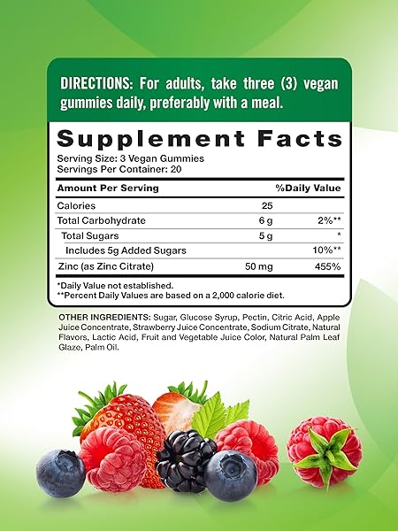 NATURE’S TRUTH ZINC GUMMIES FOR ADULTS | 50 MG | 60 COUNT | VEGAN, NON-GMO & GLUTEN FREE EXTRA STRENGTH SUPPLEMENT | MIXED BERRY FLAVOR