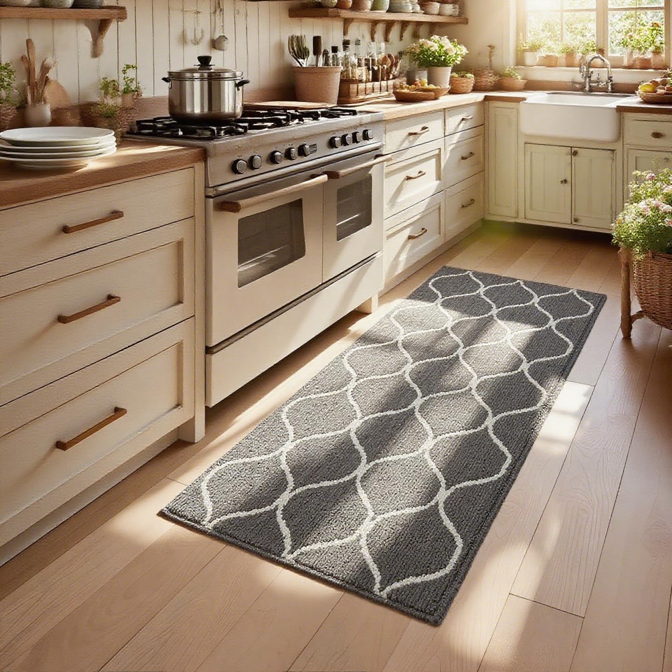 COSY HOMEER Long Kitchen Rug Runner 60 x 120cm, Washable Kitchen Rugs and Mats, Polypropylene Carpet Runner for Kitchen Entryway Hallway Laundry Room, Grey
