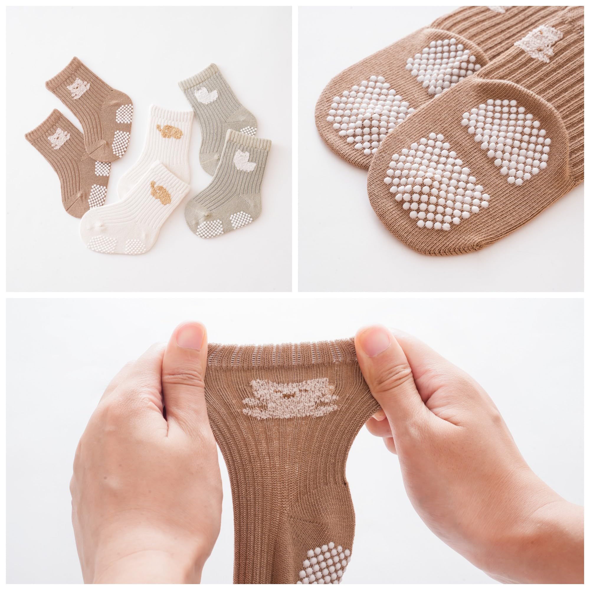 J Poqobog Baby Crew Socks,Grips Combed Cotton Socks Toddler Non-Skid for Girls,Boys Non Slip/Anti Skid 9-Pack