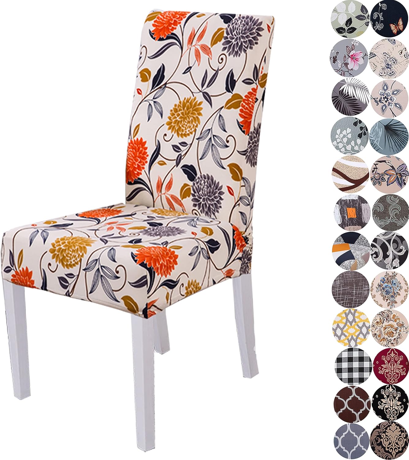 Slipcovers - Lalluxy Stretchy Parson Chair Slipcovers for Dining Room Chair seat Covers Chair Protectors for Party Pet Protection Universal Fit Soft Polyester (Set of 4, Orange Flowers)