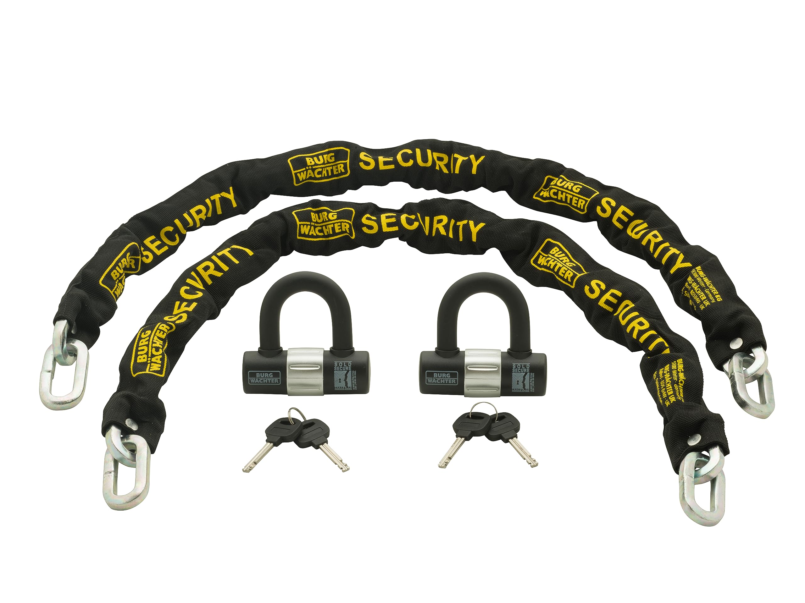 Burg-Wachter Duo Kit Sold Secure Diamond & Gold 10mm Keyed Alike Chain Twin Pack, Black, 1M