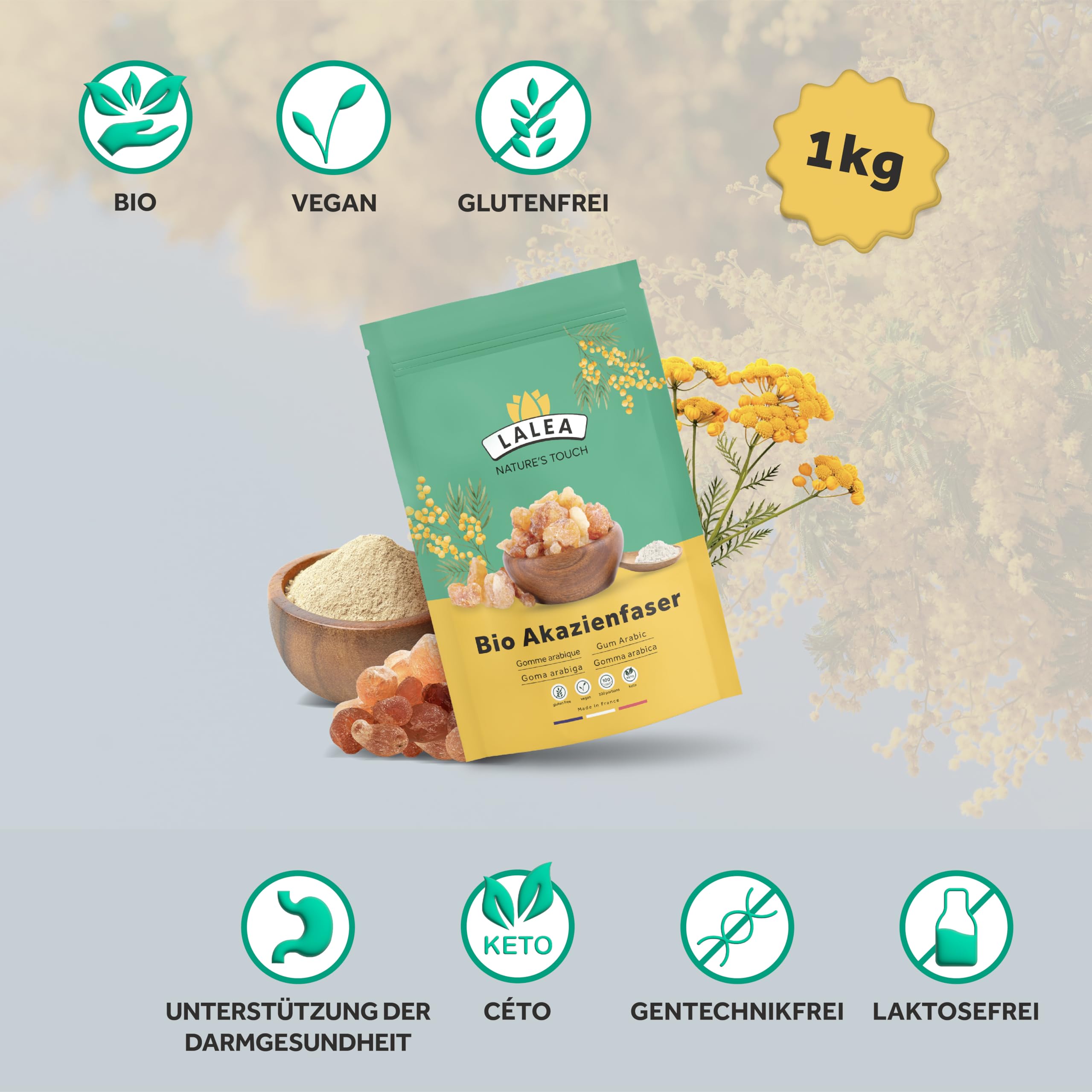 Akazienfaser Pulver Bio - 1Kg - 90% Ballaststoffe, ballaststoffe pulver aus akazienfasern Bio, Vegan & Keto, Glutenfrei, gummi arabicum puder, fiber supplement 2