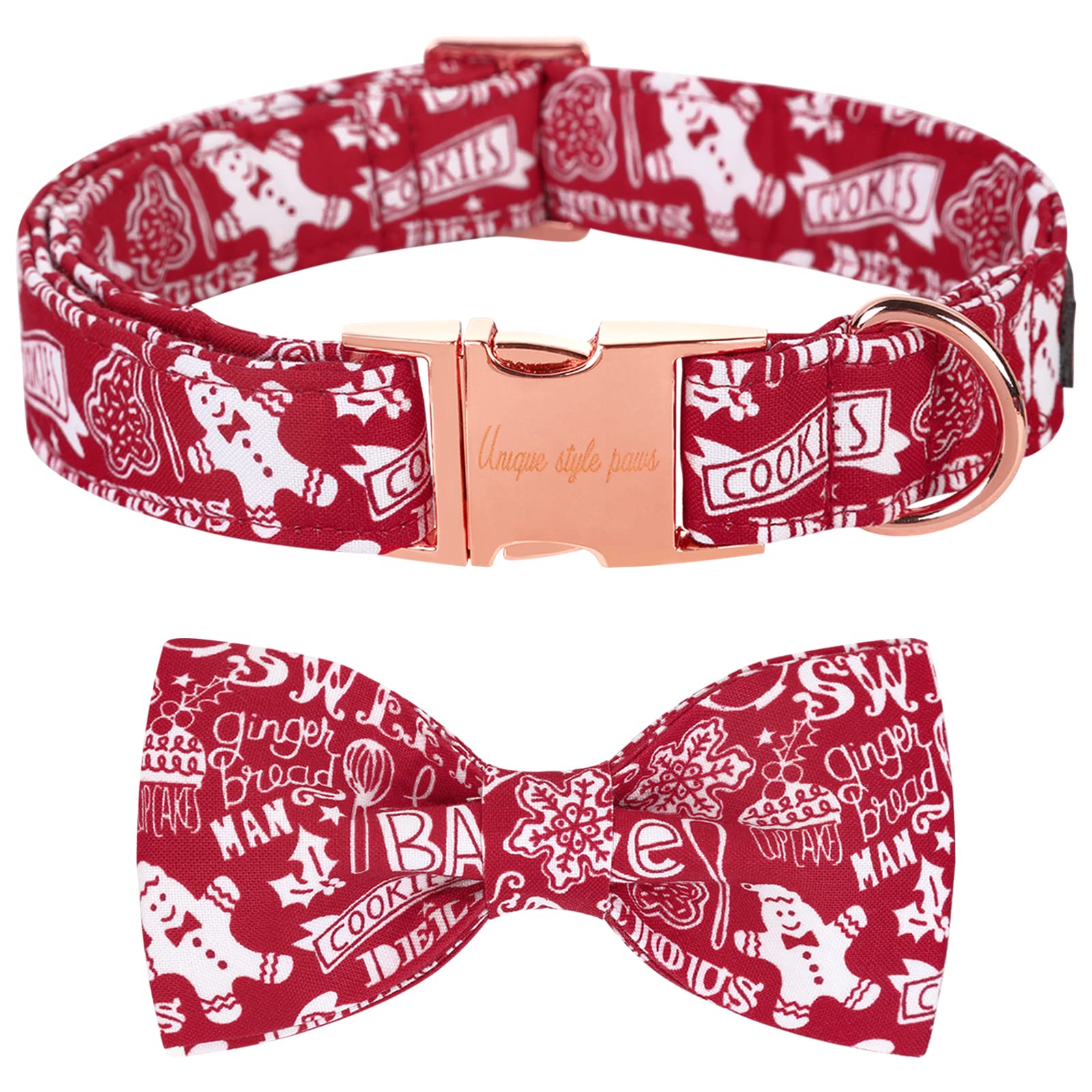 Unique style paws Christmas Dog Collar with Bow Tie Adjustable Gingerbread & Snowman Theme Pet Collar for Small Medium Large Dogs-S — image 1