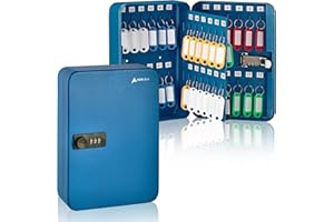 AdirOffice Key Lock Box - 48 Hook Wall Mounted Key Cabinet Holder, Lockable Storage - Metal Organizer for Home and Office