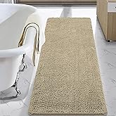 LOCHAS Luxury Bathroom Rug Shaggy Bath Mat 24 x 70 Inch, Washable Non Slip Bath Rugs for Bathroom Shower, Soft Plush Chenille Absorbent Carpets Mats, Beige