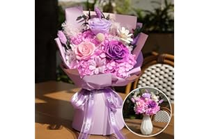 Topvelo Preserved Flower Bouquet with Vase, Flower Bouquet for Prime Delivery, Gift for Mother’s Day, Valentine’s Day, Birthday, Anniversary (Purple)