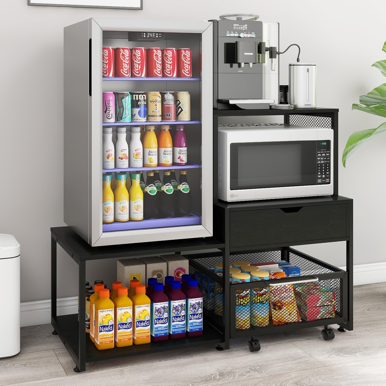 Photo 1 of PUNCIA Mini Fridge Stand with Storage Coffee Bar Cabinet with Power Outlet Beverage Wine Refrigerator Table Microwave Oven Stand Rack with Large Capacity Drawer and Basket for Home Office Dorm