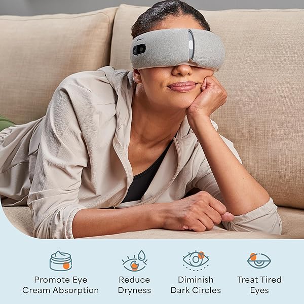 LIFEPRO PORTABLE EYE MASSAGER WITH HEAT AND VIBRATION – OCULAX 4 SOOTHING MODES FOR COMPRESSION MASSAGE TO HELP REDUCE PUFFY AND DRY EYES-RECHARGEABLE HEATED MIGRAINE MASK WITH BLUETOOTH MUSIC
