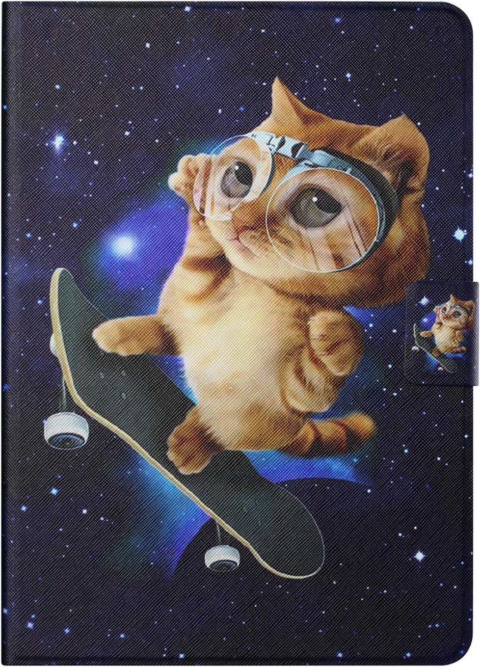 Case for Samsung Galaxy Tab A7 2020 10.4 inch(SM-T500/T505/T507) Tablet Protective Leather Cover Folio Magnetic auto sleep wake Slim Lightweight with Flip Stand Card Holder (Skateboard cat)