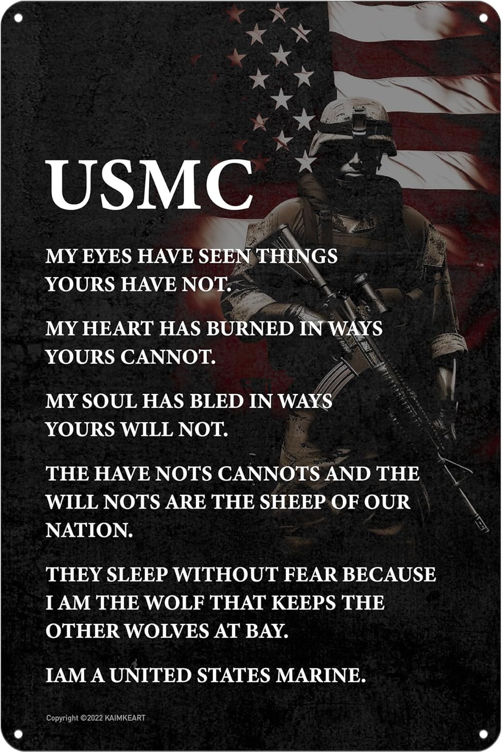 Paintings - KAIMKEART USMC Wall Art Decor - Metal Sign with Marine Corps Creed - Home-Office-Military Decor - 8 x 12 Inches - Gift for Marines and Veterans - Semper Fi - Oorah!