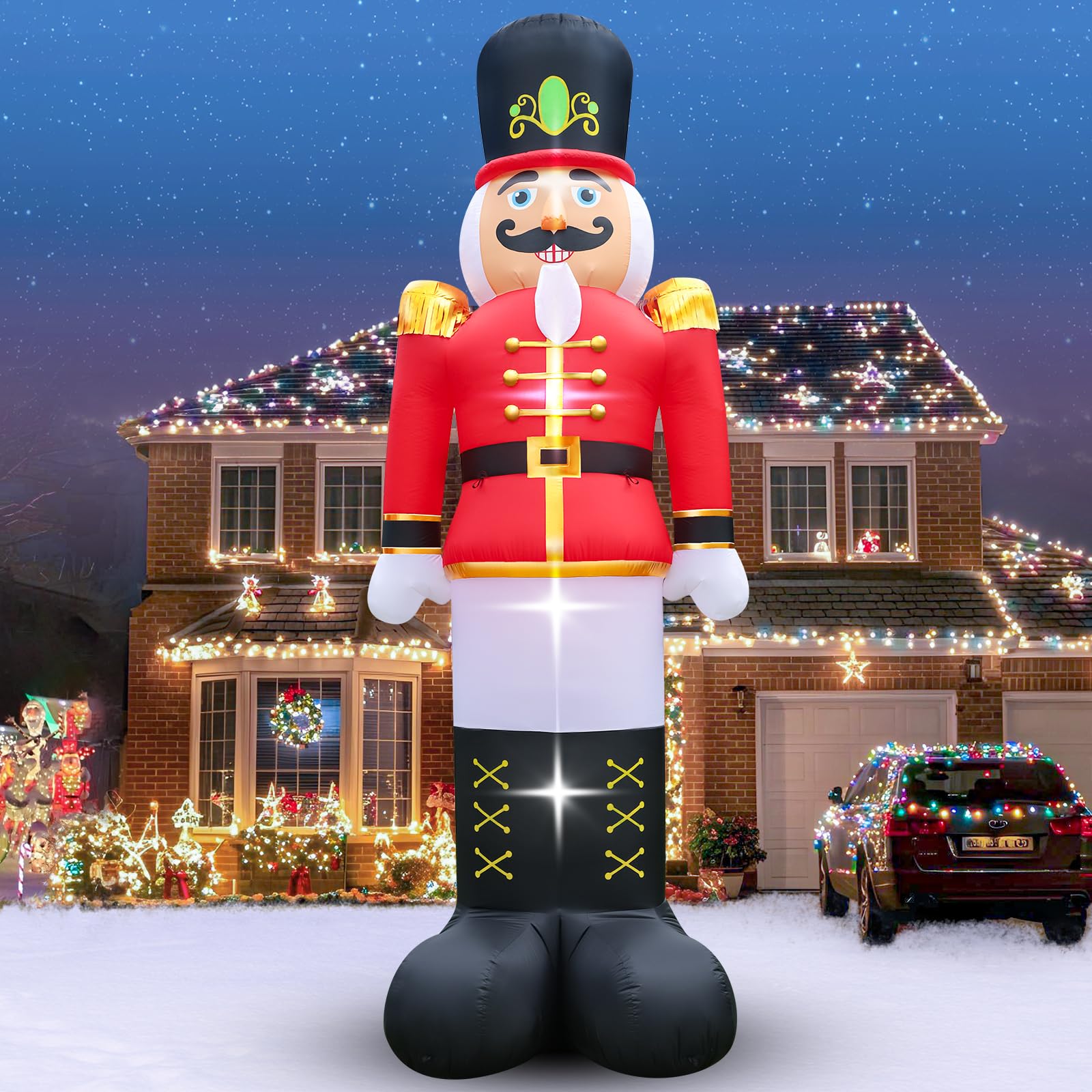 Photo 1 of 12 FT Christmas Inflatable Nutcracker Soldier Outdoor Yard Decoration, Blow up Soldier Built-in Bright LED Light, Giant Nutcracker Festival Decor for Outside Lawn Garden Patio Indoor Home Porch Party