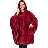 PAVILIA Angel Wrap Hooded Blanket Poncho, Wearable Blanket Throw Wrap Poncho for Women Adult, Cozy Fluffy Sherpa Shawl Cape