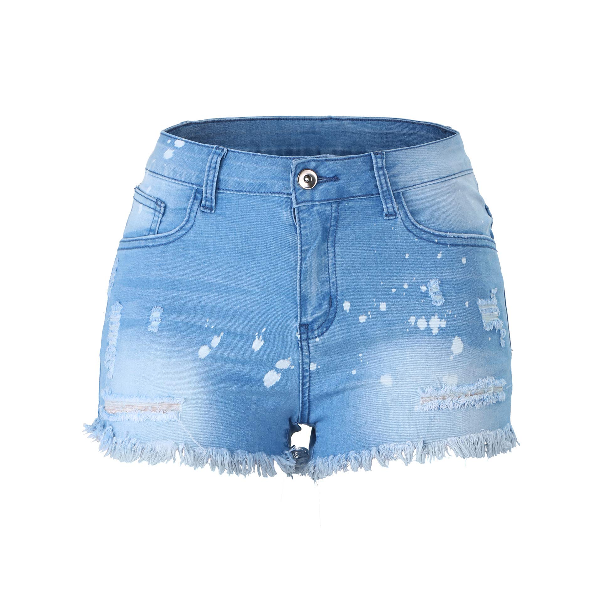 Women's Fringed Frayed Raw Hem Ripped Denim Jean Shorts - Denim Fit