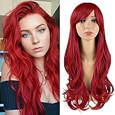TOFAFA Red Wigs for Women Long Wavy Wig, Synthetic Wig Anime Hairpiece for Daily Cosplay Party Costume,Curly Wavy Hair Comes with a Free Wig Cap(Red Wig 24 inch)