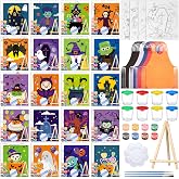 Sherr 140 Pcs 20 Set Pre Drawn Canvas Painting Kit, Halloween | 20 Set with Easel Apron Brushes Palette, Pre Printed Painting Favor for Birthday Party Date Night Sip and Paint Event