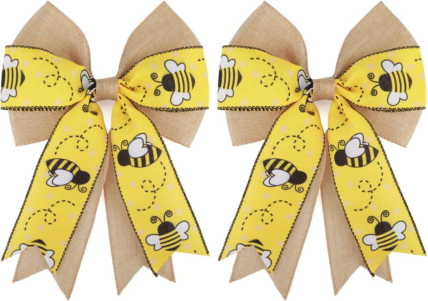 Bows & Ribbons - Meseey 2 Pcs Large Bumble Bee Burlap Bow 10.8 x 8.8 Inch Yellow Black Bee Craft Decoration Bow for Baby Shower Party Holiday Gift Wrapping Basket Ornaments Bunting DIY Crafts (Bee))
