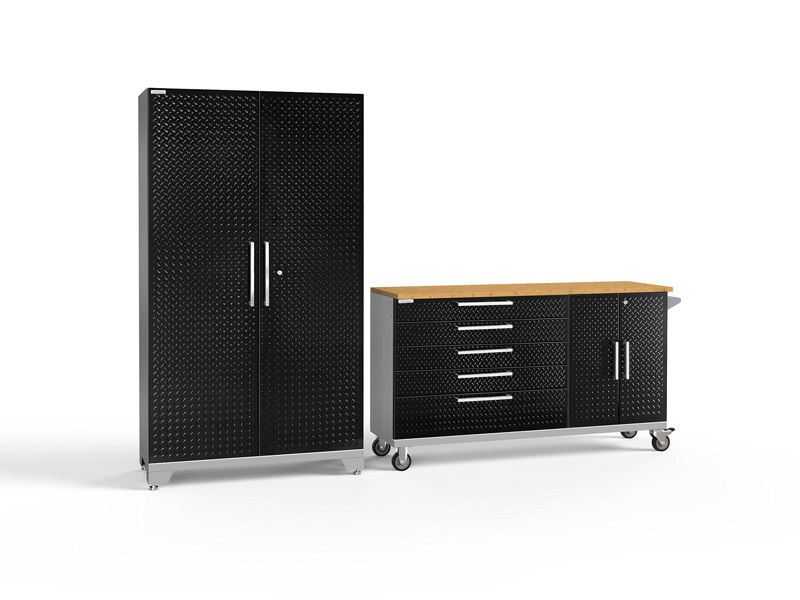 NewAge Products Performance 2.0 Diamond Plate Black 2 Piece Set, Garage Cabinets, 57049