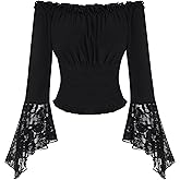 Scarlet Darkness Renaissance Shirt Women Bell Sleeve Off The Shoulder Pirate Blouse Peasant Dressy Top