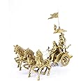 MohanJodero Elegant Brass Chariot with Krishna & Arjuna/Krishna Arjuna Rath with Vijay Pataka and Lord Hanuman Sitting