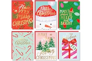 Sweetzer & Orange Christmas Cards Set - 24 Gold Foil Holiday Cards with Red Envelopes – 6 Assorted Designs Boxed for Easy Storage - Bulk Greeting and New Years Cards - 4.25”x5.75”
