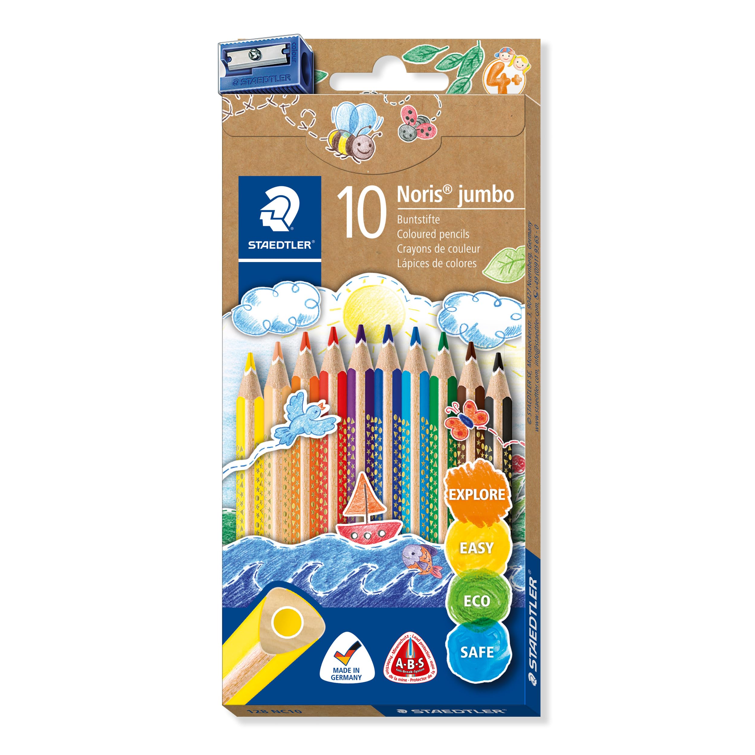STAEDTLER 128 NC10 Noris Jumbo Triangular Colouring Pencils, Assorted Colours, 1 count (Pack of 1)