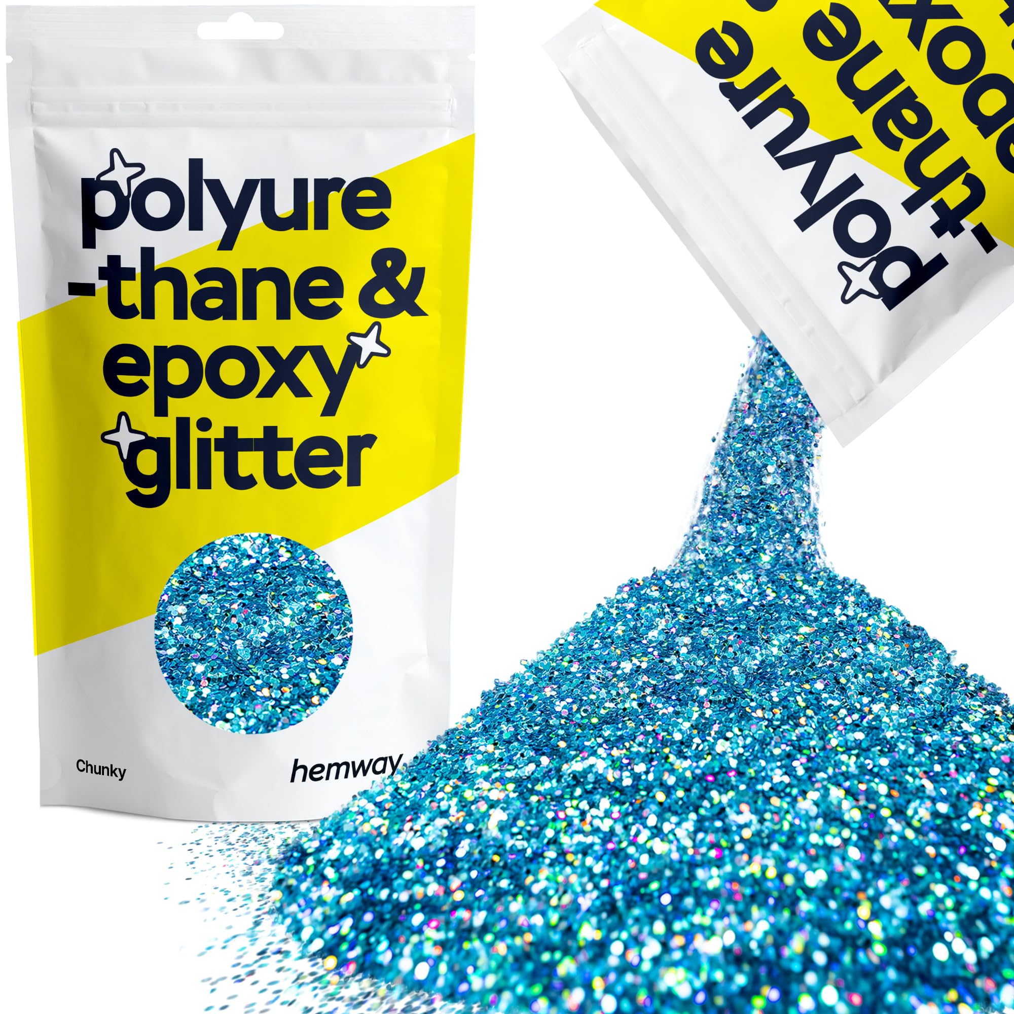 Hemway Resin Glitter Ocean Blue Holographic 100g Chunky | Polyurethane & Epoxy Glitter for Resin Crafts, Tumblers, Coasters, Floor & Table Art