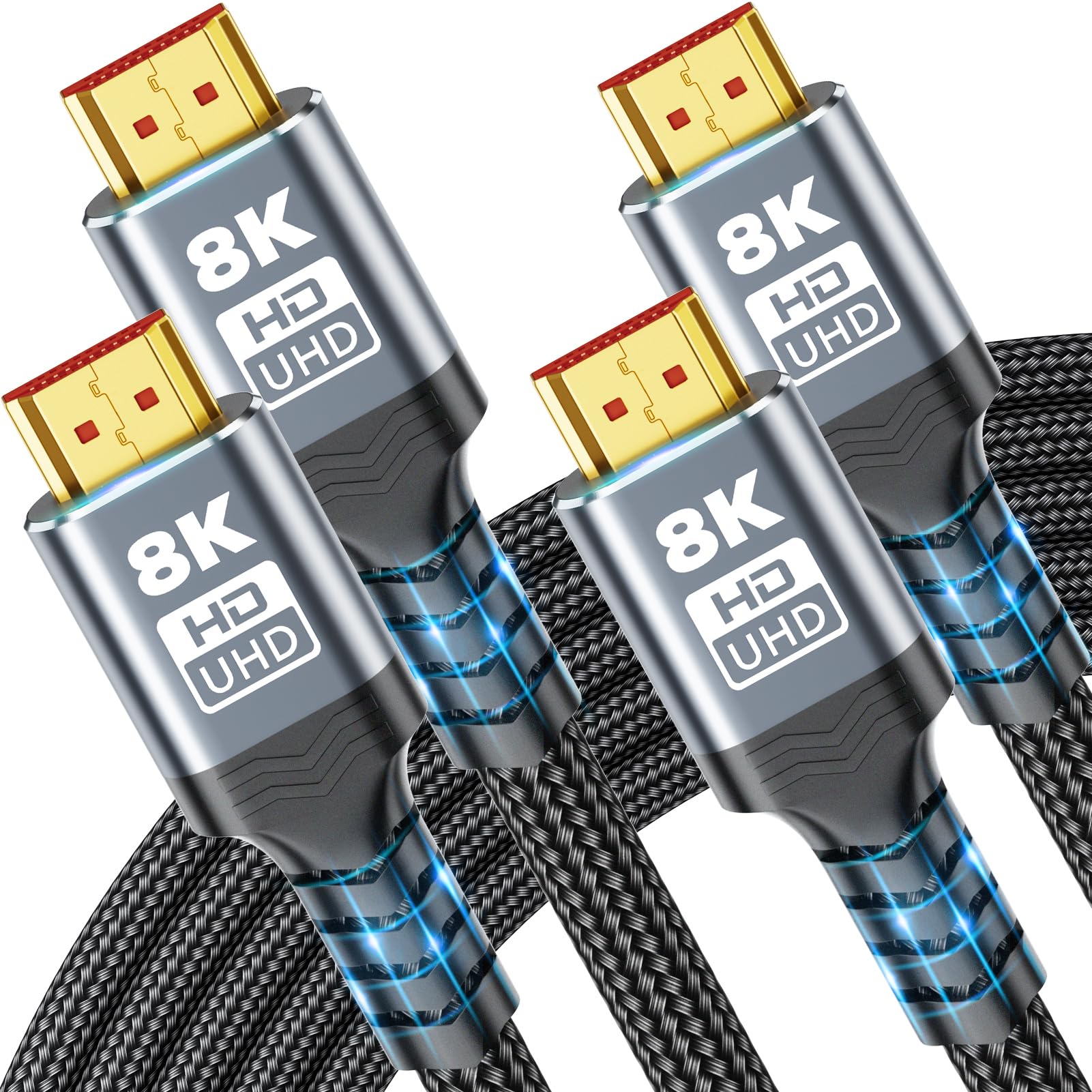 Photo 1 of 10K 8K HDMI Cable 8FT 2-Pack Ultra HD Cable High-Speed Lead 48Gbps, HDMI Braided Cables (8K@60Hz 7680x4320, 4K@120Hz) Supports Dynamic HDR 10 eARC, Dolby Atmos Compatible with Roku TV/PS5/HDTV