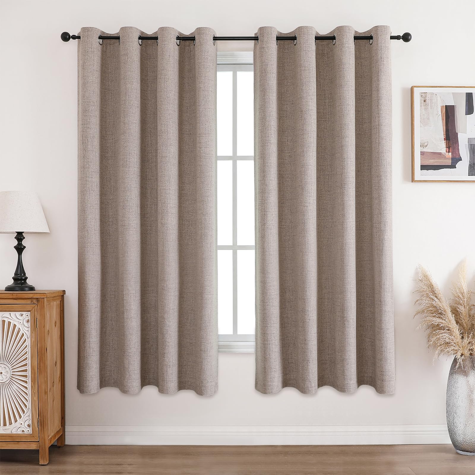 CUCRAF 100% Blackout Curtains Linen 72 Inch Drop 2 Panels Soft Texture Sun Blocking Thermal Eyelet Curtains for Bedroom Living Room 46 X 72 Inch