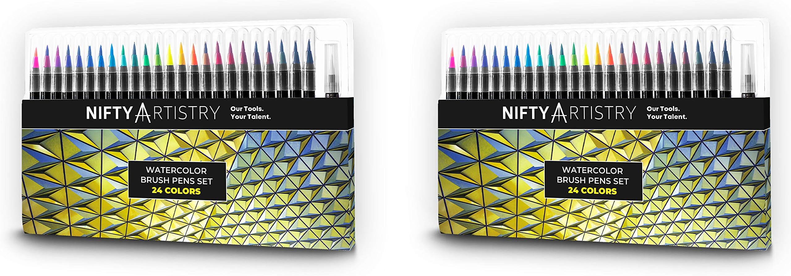 Watercolor Brush Pens Starter Bundle - 2-Pack of 24 Flexible Brush Tip Markers and 1 Refillable Water Brush Pen for Mess-Free Watercolor Painting and Drawing for Artists and Beginner Painters