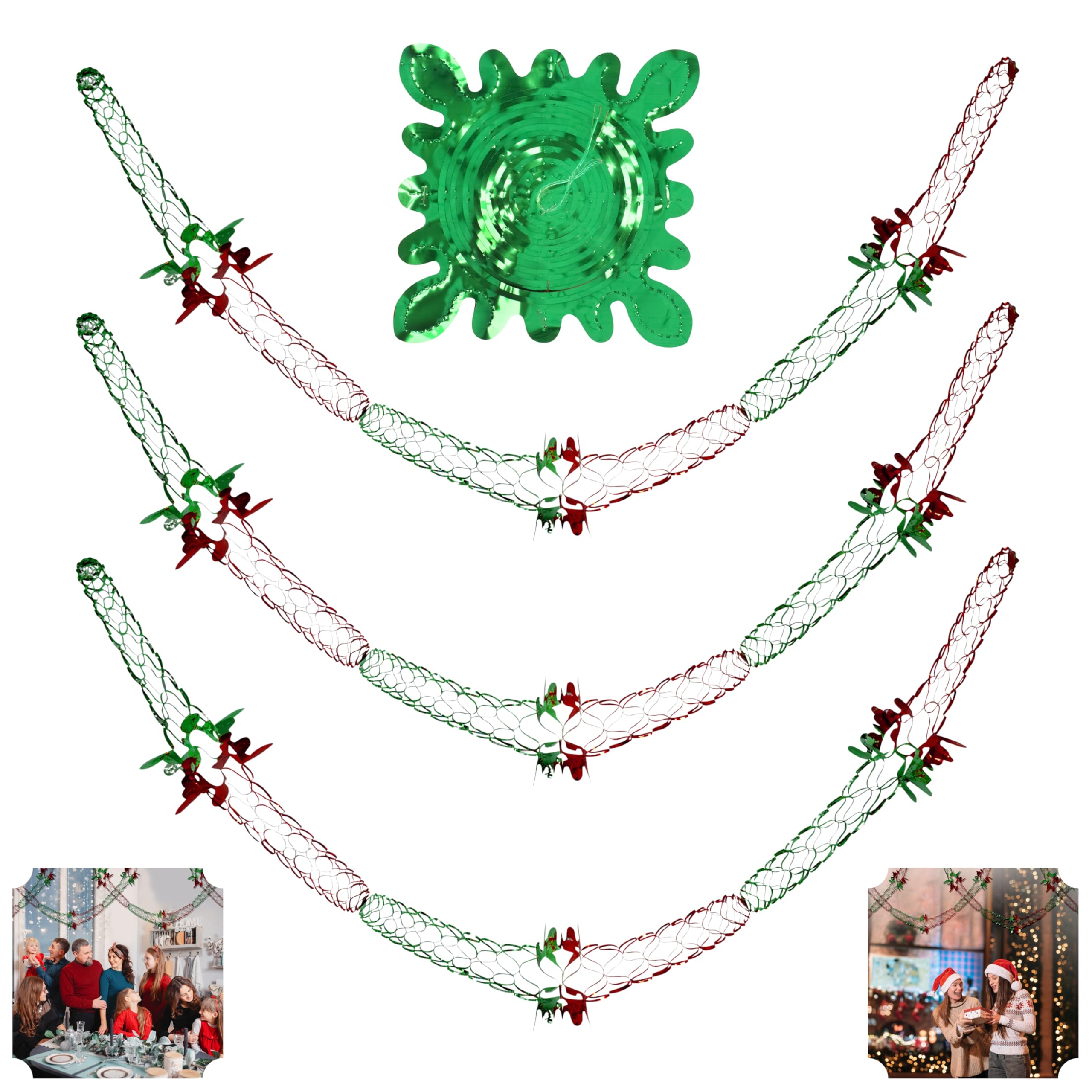 SRVertex 3Pcs Xmas Garland Decor, Green/Red Garlands Soft Holiday Foil Garlands for Outdoor Indoor Christmas Wedding Party Wreaths Decorations