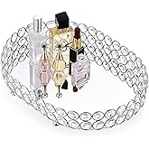 Hipiwe Crystal Vanity Tray Mirrored Dresser Perfume Trays for Makeup Tray Cosmetic Skin Care Storage, Jewelry Trinket Organizer Tray for Bathroom Countertop Home Decor (Medium, Silver)