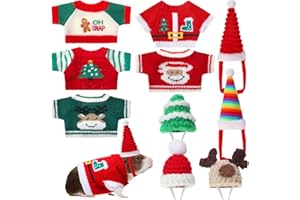 Clysee 10 Pcs Guinea Pig Clothes, 5 Guinea Pig Costume Outfit, 5 Mini Hat with Adjustable Strap Small Animal Warm Vest Sweater Cozy Hand Knitted Hat for Hamster Bunny(Classic)