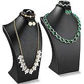 Wenqik 2 Pcs PU Leather Necklace Display Stand 12 Inch Necklace Display Bust with Bracelet Earring Ring Display Jewelry Set