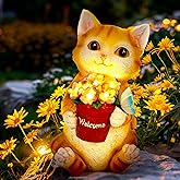 GIGALUMI Solar Garden Decor Flower Pot Cat Statues Outdoor, Birthday Gifts for Women Mom Grandma Senior Elder, Cat Ornament for Balcony, Garden, Patio, Yard, Lawn