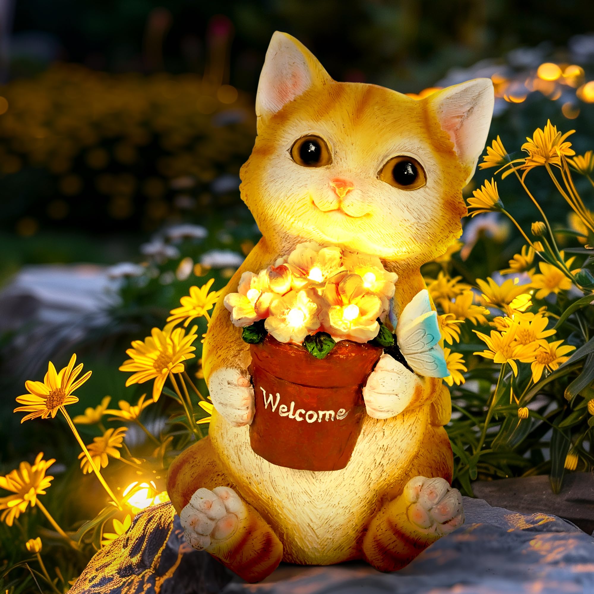 Photo 1 of GIGALUMI Solar Garden Statues Cute Cat Figurine Lights for Outside, Garden Decor Yard Decorations Outdoor Cat Gifts for Cat Lovers, Gardening Gifts for Women, Mom