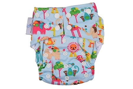 BabyCenterIndia Reusable Cloth Diapers Plus UNO Reusable All in One Diaper with 2 Organic Cotton Soakers and Dry Feel : Animal Design and Blue Color