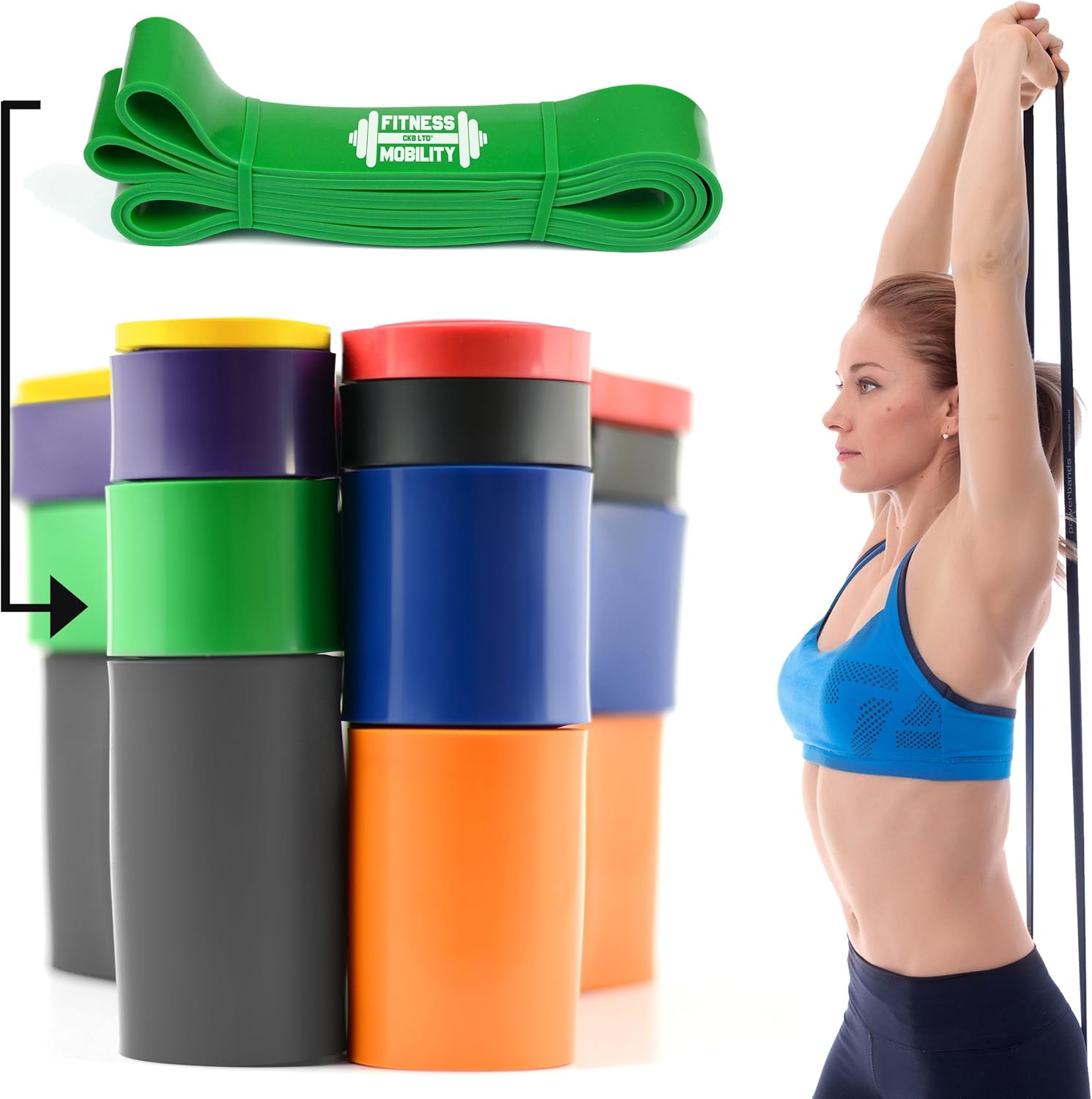 CKB LTD Fitness Resistance Bands GREEN 4.5 cm 9-55 kg SINGLE BAND For Assisted Pull Up Stretch Strong Gym Elastic Calisthenics Gymnastics Loop Powerlifting Workout Ideal for Men Women Exercise
