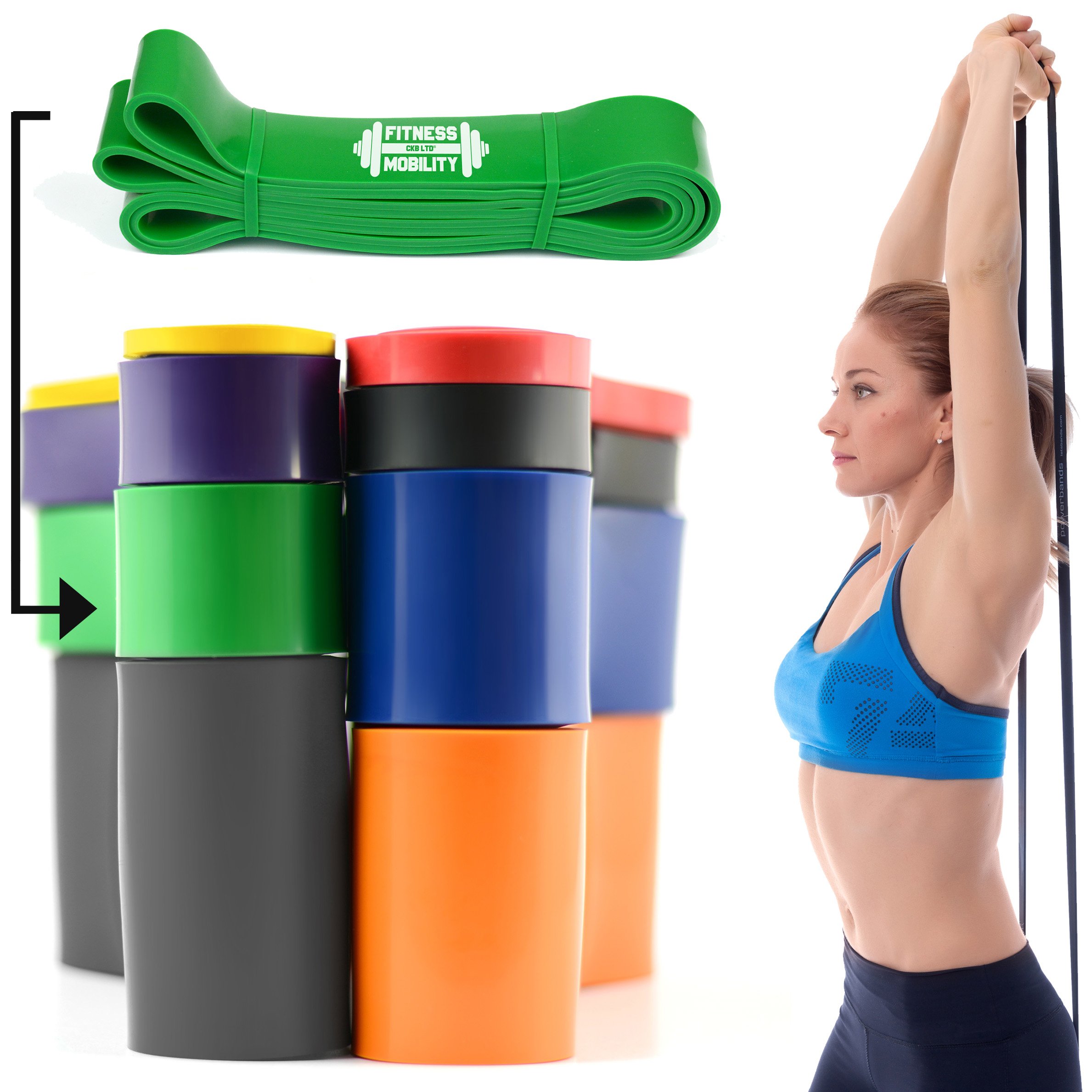 CKB LTD Fitness Resistance Bands GREEN 4.5 cm 9-55 kg SINGLE BAND For Assisted Pull Up Stretch Strong Gym Elastic Calisthenics Gymnastics Loop Powerlifting Workout Ideal for Men Women Exercise