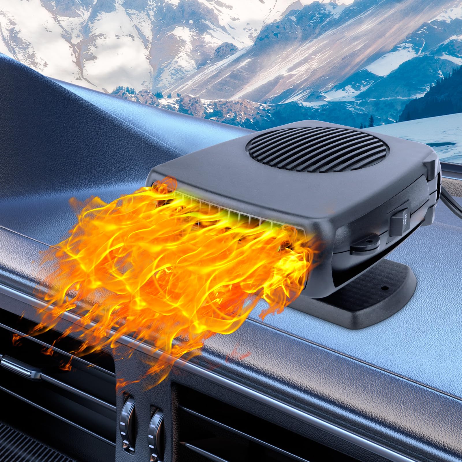 Photo 1 of 12V Car Heater,200W Portable Car Heater 360° Rotatable Car Defroster Windshield Heater Plug into Cigarette Lighter for Vehicle RV SUV (Large)