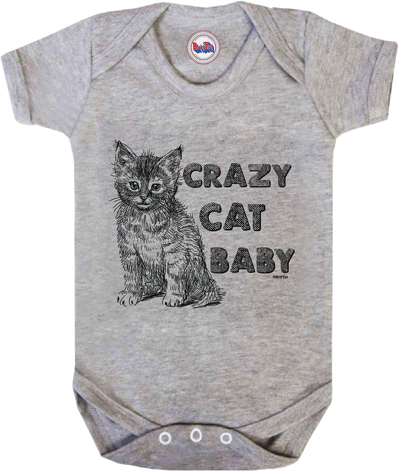 Crazy Cat Baby - Boys or Girls Organic Cotton Short Sleeve Novelty Bodysuit Babygrow
