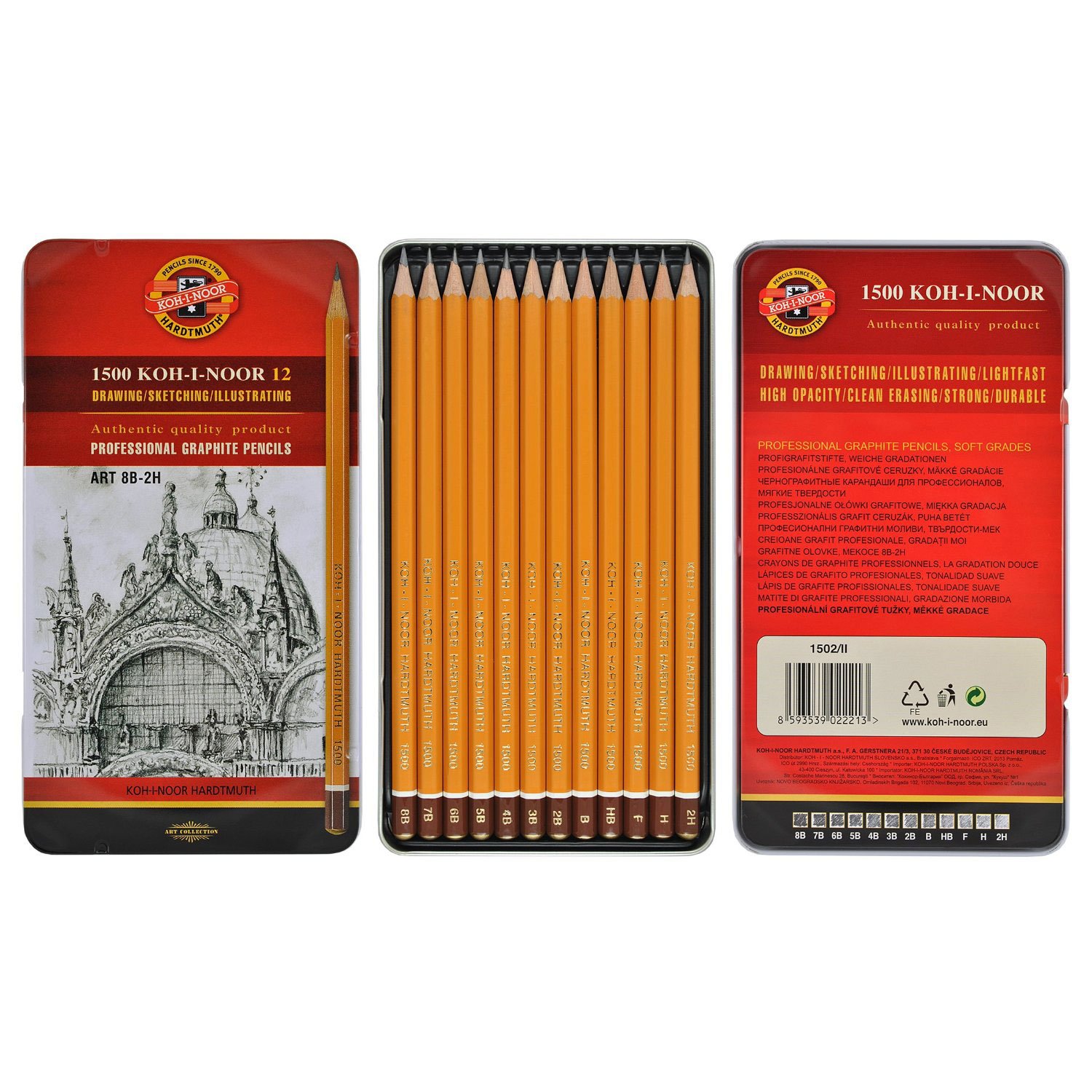 KOH-I-NOOR 1502012008PL Art Soft Grades 8B-2H (Set), (Yellow Casing)