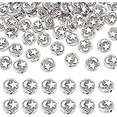 PH PandaHall 100pcs 9mm Tibetan Star Beads, Antique Silver Spacer Beads Alloy Loose Beads Round Beads Disc Coin with Moon Star for Easter Eid Mubarak Ramadan Jewelry Bracelet Crafts Making