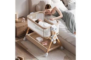 kingobabys 3 in 1 Baby Bassinet,Bedside/Rocking Bassinet for Baby,Bedside Crib with Lockable Wheels,Waterproof Mattress,Adjus