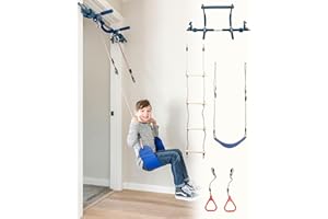 Gym1 Indoor Doorway Gym Set - Sensory Swing & Grip Rings - Adjustable Door Frame Pull-Up Bar for Kids & Adults - Door Frame Jungle Gym with Agility Ladder - 4-Piece, Blue