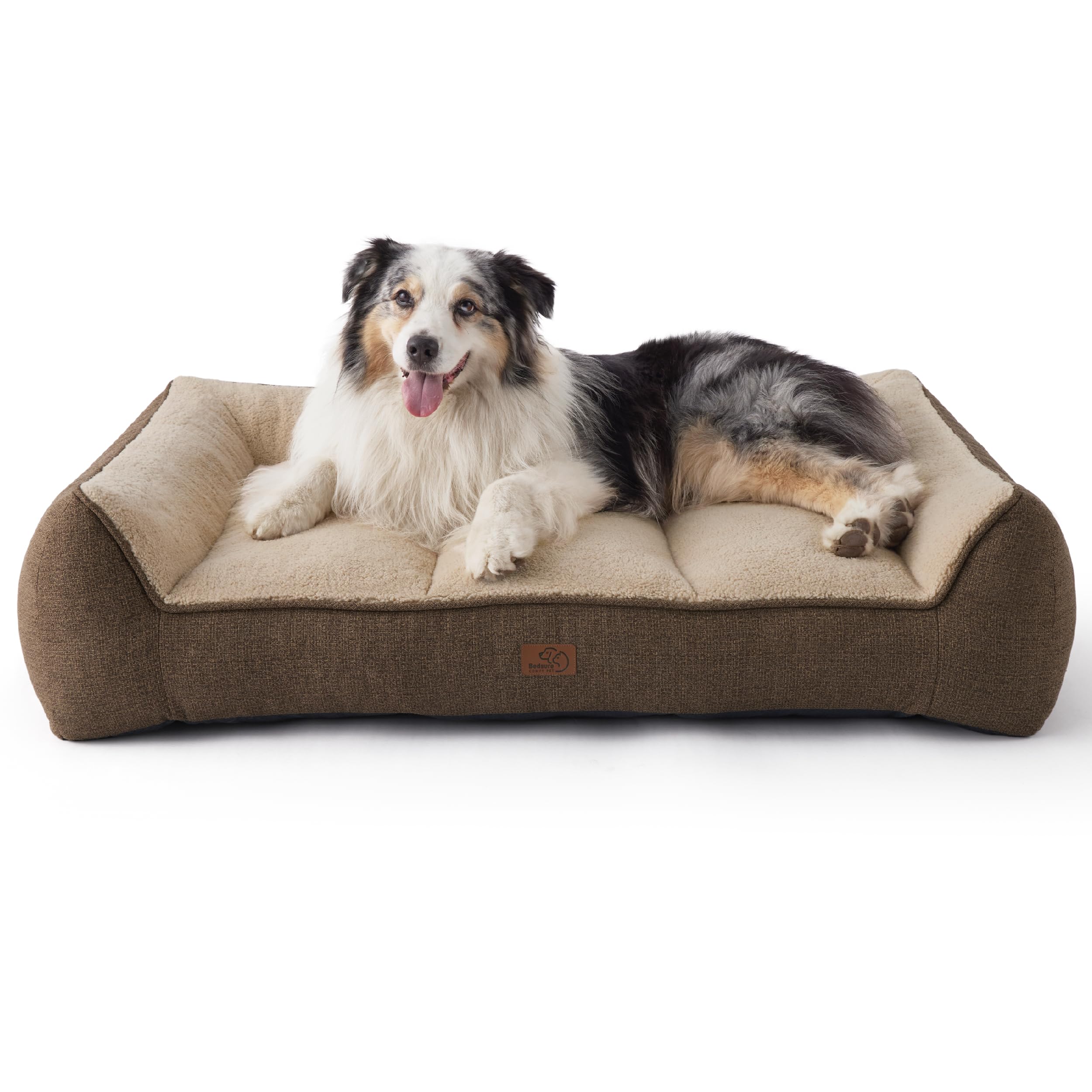 Photo 1 of Bedsure XL Orthopedic Dog Beds Large Sized Dog - Extra Thick Supportive Dogs Couch with Waterproof Washable Cover, Extra Large Comfort Pet Bed Sofa with Soft Plush Sherpa and Nonskid Bottom, Brown