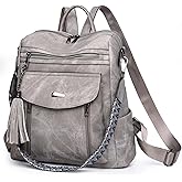Rcrirth PU Leather Small Backpack for Women | Fashion Tassel Ladies Small Diaper Bag - Mini Backpack Purse Suitable for Travel, College, Customs Clearance (Gray)